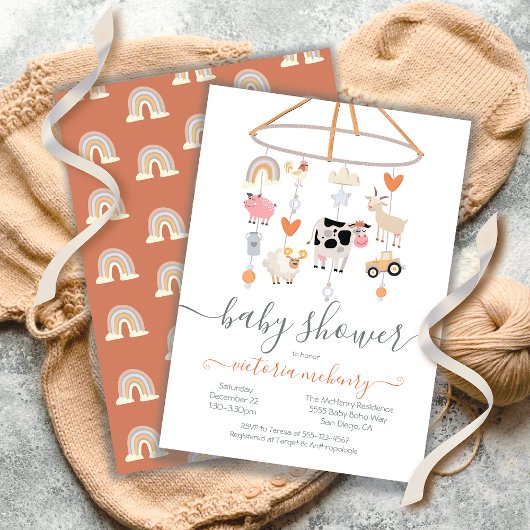 Landbouwdieren Mobiel Baby shower Kaart