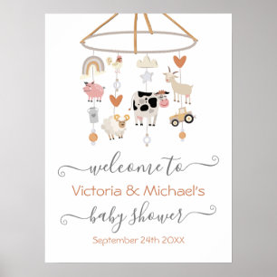 Landbouwdieren Mobiel Baby shower Poster