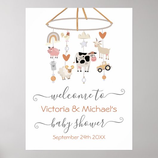 Landbouwdieren Mobiel Baby shower Poster (Voorkant)