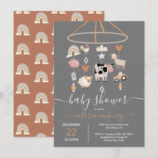Landbouwdieren Mobiele Baby shower Kaart (Voorkant / Achterkant)