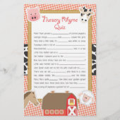 Landbouwdieren Nursery Rhyme Baby shower Game (Voorkant)