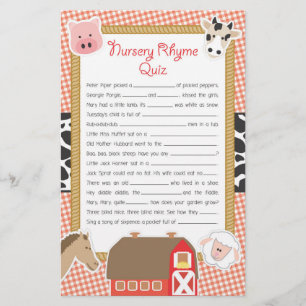 Landbouwdieren Nursery Rhyme Baby shower Game