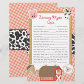 Landbouwdieren Nursery Rhyme Baby shower Game (Voorkant / Achterkant)