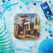 landbouwer op trekker papieren bordje (Feest)