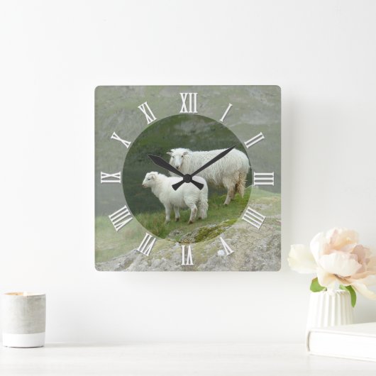 Landbouwers Clock, Scottish Sheep, Mountains, Scho Vierkante Klok (Huis)