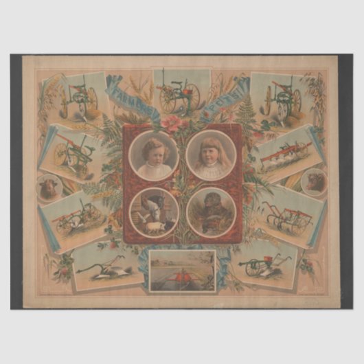 Landbouwers die gereedschap volgen Ephemera-ontkop Tissuepapier (Voorkant)