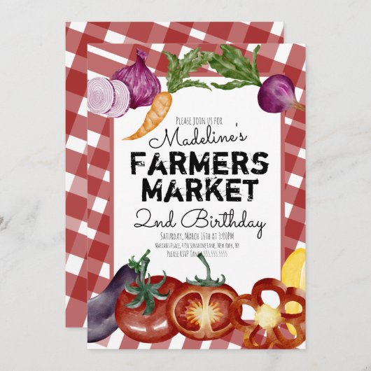 Landbouwers die groenten en fruit op de markt bren kaart (Voorkant / Achterkant)