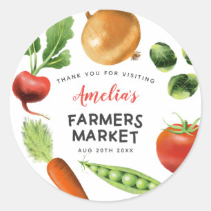 Landbouwers die groenten op de markt brengen ronde sticker