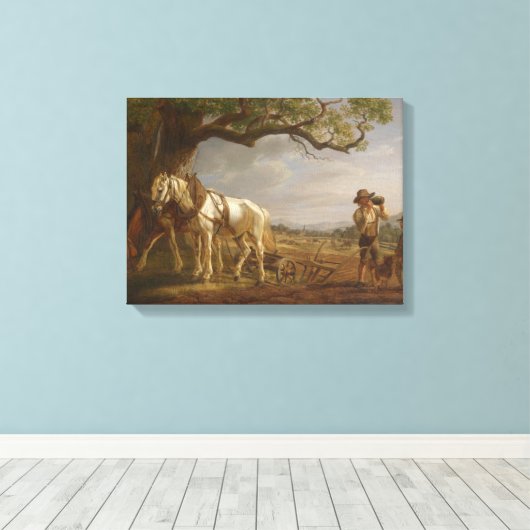 Landbouwers die in een veld met paarden en ploegen canvas afdruk (Insitu (Houten vloer))