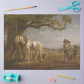 Landbouwers die in een veld met paarden en ploegen tissuepapier (Craft)