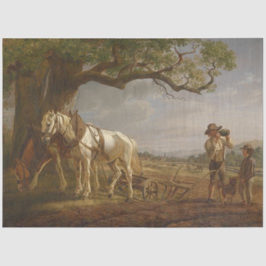 Landbouwers die in een veld met paarden en ploegen tissuepapier (Voorkant)