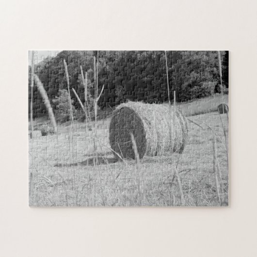 Landbouwers Hay Field Scene B&W Round Balans in Su Legpuzzel (Horizontaal)