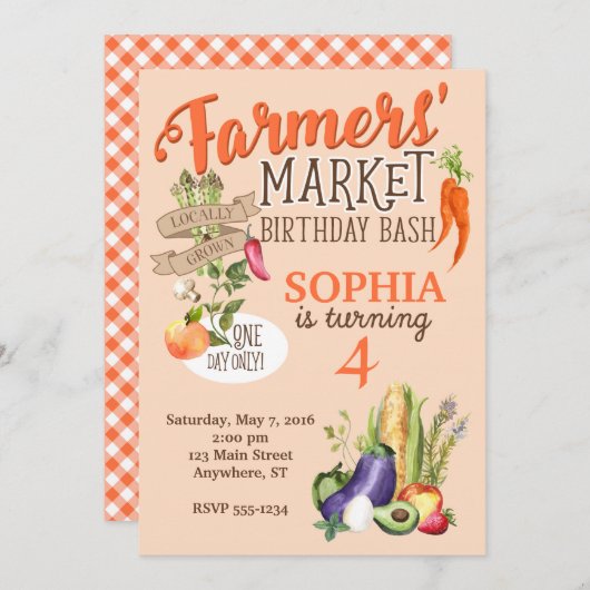 Landbouwers Market Birthday Invitation Kaart (Voorkant / Achterkant)