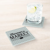 Landbouwers Market Gray Gingham Glazen Onderzetter (Schuin)
