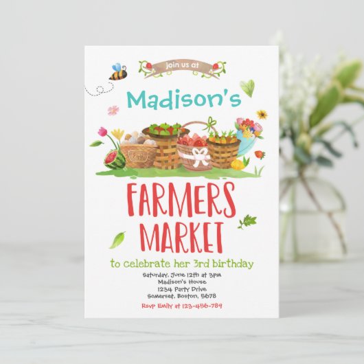 Landbouwers Markt Birthday Local Grown Girl Boerde Kaart (Staand voorkant)