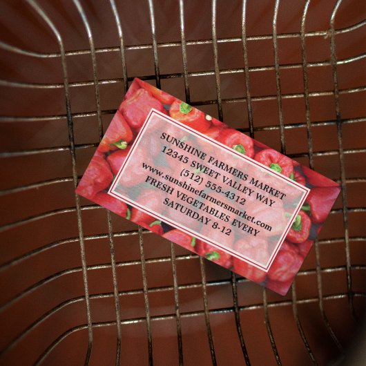 Landbouwers Markt Red Bell Pepper Producent Vendor Visitekaartje