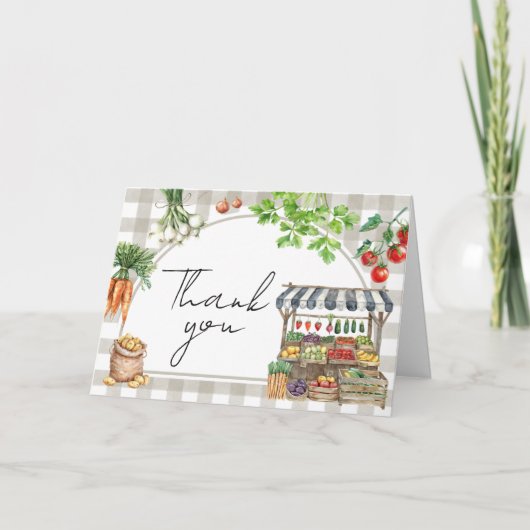 Landbouwers verhandelen lokaal geteeld Baby shower Bedankkaart (Voorkant)