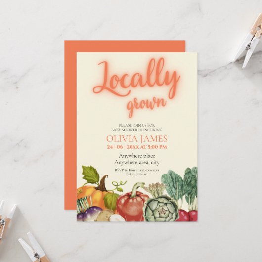 Landbouwers verhandelen lokaal geteeld baby shower kaart (Voorkant / Achterkant in situ)