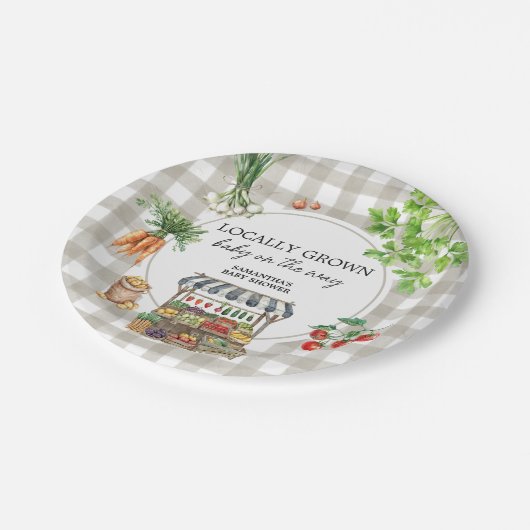 Landbouwers verhandelen lokaal geteeld Baby shower Papieren Bordje (Gekanteld)