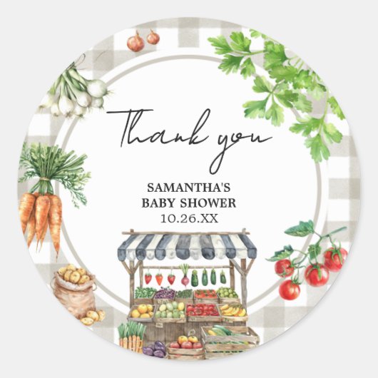 Landbouwers verhandelen lokaal geteeld Baby shower Ronde Sticker (Voorkant)