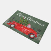 Landbouwhuisboer rode vrachtwagen groene kerst deurmat (Schuin)