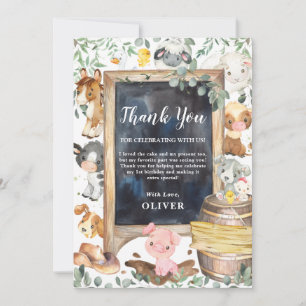 Landbouwhuisdieren 1e Baby shower op zaterdag Bedankkaart