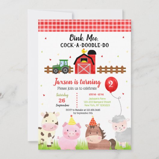 Landbouwhuisdieren 2e verjaardag kaart (Voorkant)