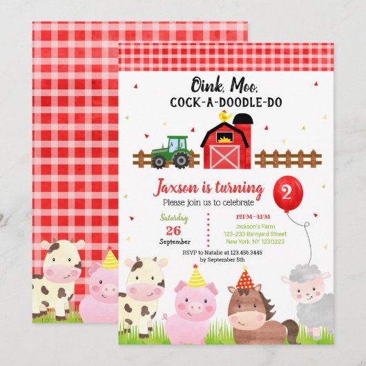 Landbouwhuisdieren 2e verjaardag kaart (Voorkant / Achterkant)