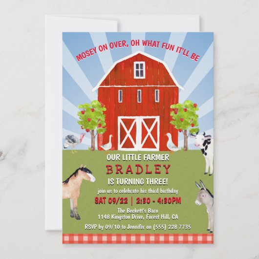 Landbouwhuisdieren 3e verjaardag kaart (Voorkant)