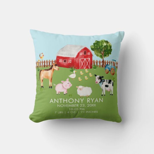 Landbouwhuisdieren Baby geboorte Stats Pillow Kussen (Voorkant)