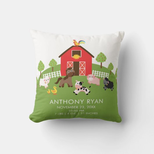 Landbouwhuisdieren Baby geboorte Stats Pillow Kussen (Voorkant)