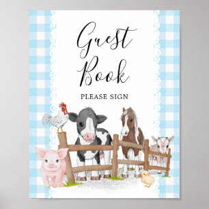 Landbouwhuisdieren baby shower gastenboek poster