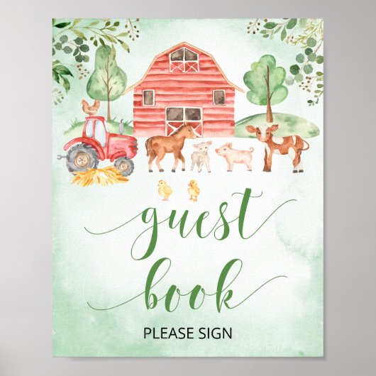 Landbouwhuisdieren baby shower gastenboek poster (Voorkant)