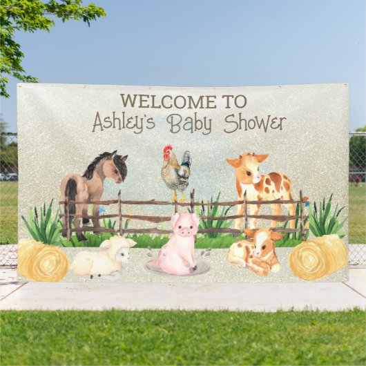 Landbouwhuisdieren Barnyard Baby shower Banner (Buitenkant)