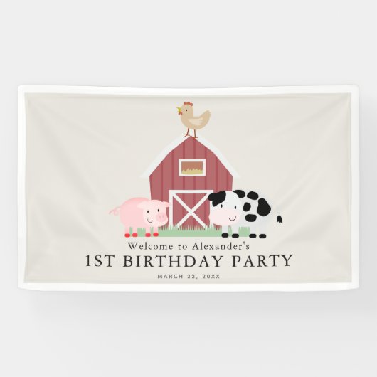 Landbouwhuisdieren Barnyard Beige Birthday Welkom Spandoek (Horizontaal)