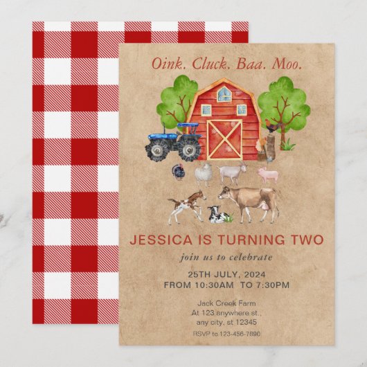 Landbouwhuisdieren Barnyard Birthday Kaart (Voorkant / Achterkant)
