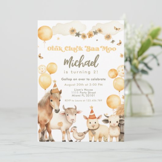 Landbouwhuisdieren Barnyard Birthday Party Kaart (Staand voorkant)