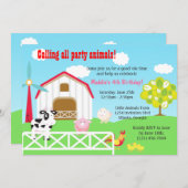 Landbouwhuisdieren Barnyard Birthday Party Kaart (Voorkant / Achterkant)