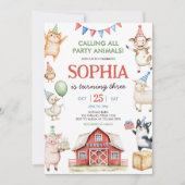 Landbouwhuisdieren Barnyard Birthday Party Kaart (Voorkant)