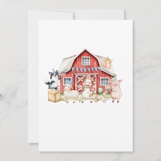 Landbouwhuisdieren Barnyard Birthday Party Kaart (Achterkant)