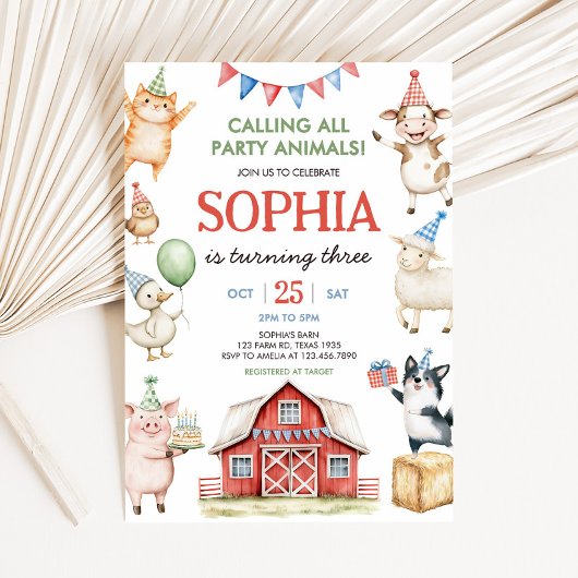 Landbouwhuisdieren Barnyard Birthday Party Kaart