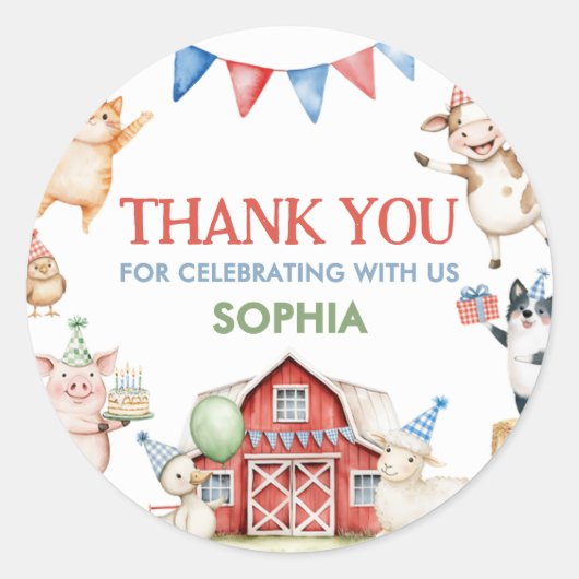 Landbouwhuisdieren Barnyard Birthday Party Ronde Sticker (Voorkant)