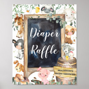 Landbouwhuisdieren Barnyard Greenery Diaper Raffle Poster