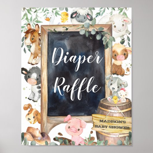 Landbouwhuisdieren Barnyard Greenery Diaper Raffle Poster (Voorkant)