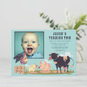 Landbouwhuisdieren Barnyard Kids Birthday Foto uit Kaart (Staand voorkant)