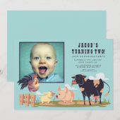 Landbouwhuisdieren Barnyard Kids Birthday Foto uit Kaart (Voorkant / Achterkant)