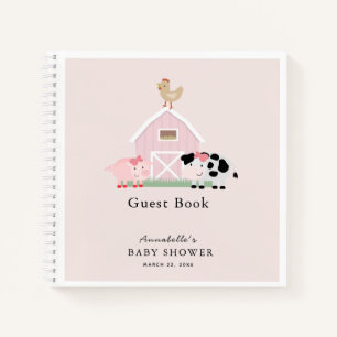 Landbouwhuisdieren Barnyard Pink Baby shower Guest Notitieboek