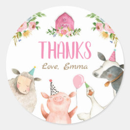 Landbouwhuisdieren Barnyard Pink Farmhouse Favor T Ronde Sticker