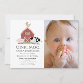 Landbouwhuisdieren Barnyard White Foto 1st Birthda Kaart (Voorkant)