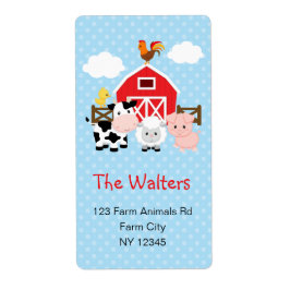 Landbouwhuisdieren (blauw) Schattigee adreslabels  Etiket